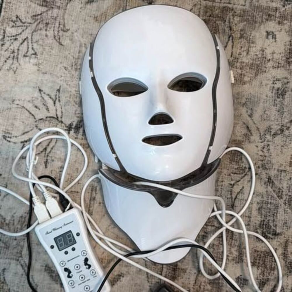 7-Color LED Light Therapy Face & Neck Mask w/ Microcurrent + Remote